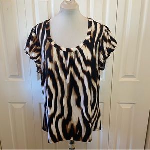 Worthington Blur Out Zebra Print Cap sleeve Top 1X